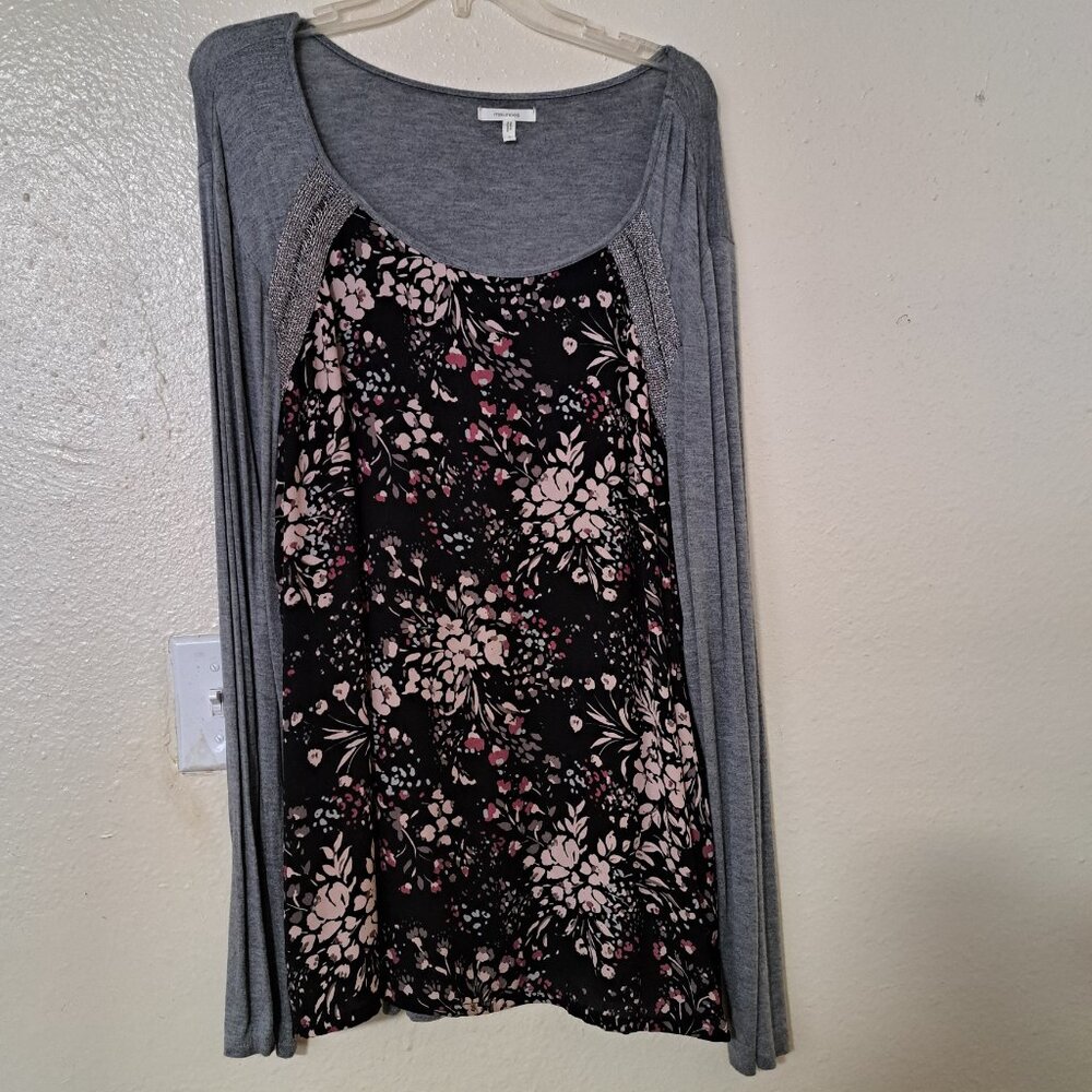 Maurices Womens Size 3 Gray Floral Long Sleeve Blouse Top XL 16